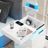ADORNEVE Nightstand with Charging Station and LED Lights,Night Stand with Sliding Top for Bedroom,Bedside Table with Drawers,Modern End Side Table,White Marble view 3