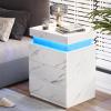 ADORNEVE Nightstand with Charging Station and LED Lights,Night Stand with Sliding Top for Bedroom,Bedside Table with Drawers,Modern End Side Table,White Marble view 4