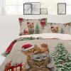 Gehucoxee 4 Piece Bedding Set California King Christmas Cat Comforter Duvet Cover for Child Girls Boys, Bed Sheet for Bedroom Guest Room Hotel Pillowcase Seasonal Tree Poinsettia Berry Xmas Burlap view 2