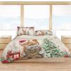 Gehucoxee 4 Piece Bedding Set California King Christmas Cat Comforter Duvet Cover for Child Girls Boys, Bed Sheet for Bedroom Guest Room Hotel Pillowcase Seasonal Tree Poinsettia Berry Xmas Burlap view 3