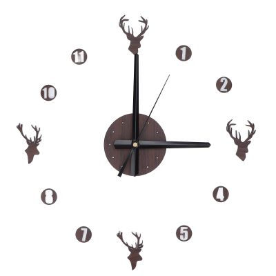 Frameless Non-Ticking Acrylic Wall Clock Deer Head 3D Effect Self Adhesive DIY Clock with Silent Movement for Living Room Meeting Room Decorations,DIY Wall Clock for Living Room Decor, Frameless