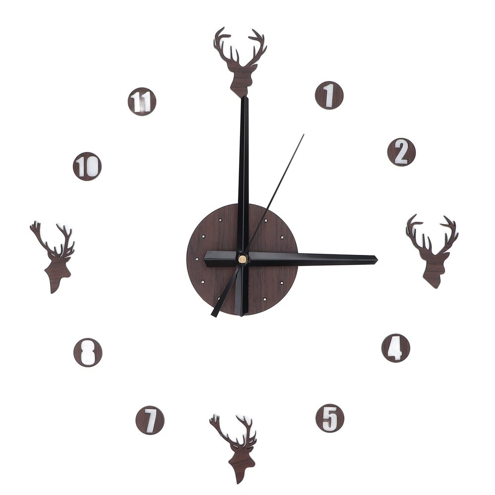 Frameless Non-Ticking Acrylic Wall Clock Deer Head 3D Effect Self Adhesive DIY Clock with Silent Movement for Living Room Meeting Room Decorations,DIY Wall Clock for Living Room Decor, Frameless