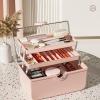 WMM Makeup Storage Organizer, Large Capacity Makeup Organizer with Transparent Visual Cover, Handle 3 Layers Portable Cosmetic Storage Box Easily Organize Your Cosmetics, Jewelry and Hair Accessories view 4