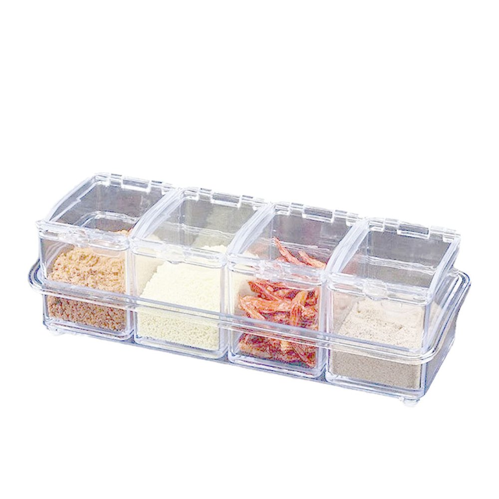 Clear Seasoning Rack Spice Pots, Clear Seasoning Storage Box Container Condiment Jars, Spice Containers with Spoon, Acrylic Seasoning Box with Cover(#1)