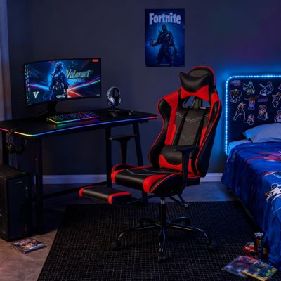 Gaming Chair Computer Chair Ergonomic Gaming Chair with Footrest Reclining High Back Video Game Chair with Lumbar Support Headrest Armrest Swivel Seat for Women, Men (Red)