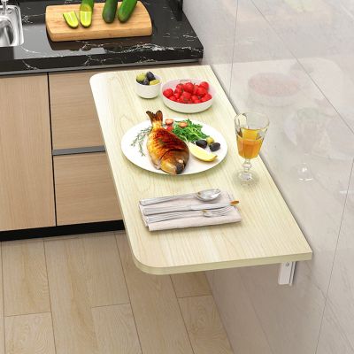 KUKIXO Wall Mounted Folding Table,Folding Wall Mounted Desk,Space Saving Fold Down Floating Desk for Study, Drop Leaf Tables for Small Spaces (Color : Maple, Size : 80x30cm/31x12in)