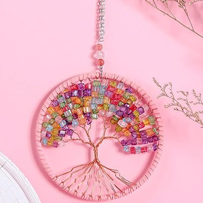 11cm Hanging Ornament Handmade Purple Pink Blue Window Car Wall Art Decorations for Home Office Decor (Color : Girlish Pink)
