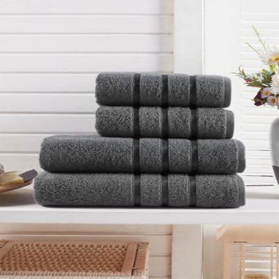 Bath Towel Set 100 Cotton 4pcs For Adults Quick Dry Easy Cleaning Bathroom Face Compressed Beach Hotel Foot made in English Anthracite TURKEY