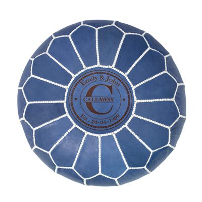 Marrakesh Gallery Personalized Genuine Leather Unstuffed Pouf, Housewarming Gift - 6 Designs - Great Personalized Gifts, Wedding Gifts, Event Gifts, Or New Home Gifts (Blue)