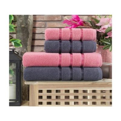 Bath Towel Set 100 Cotton 4pcs For Adults Quick Dry Easy Cleaning Bathroom Face Compressed Beach Hotel Foot made in English Anthracite - Dried Rose TURKEY