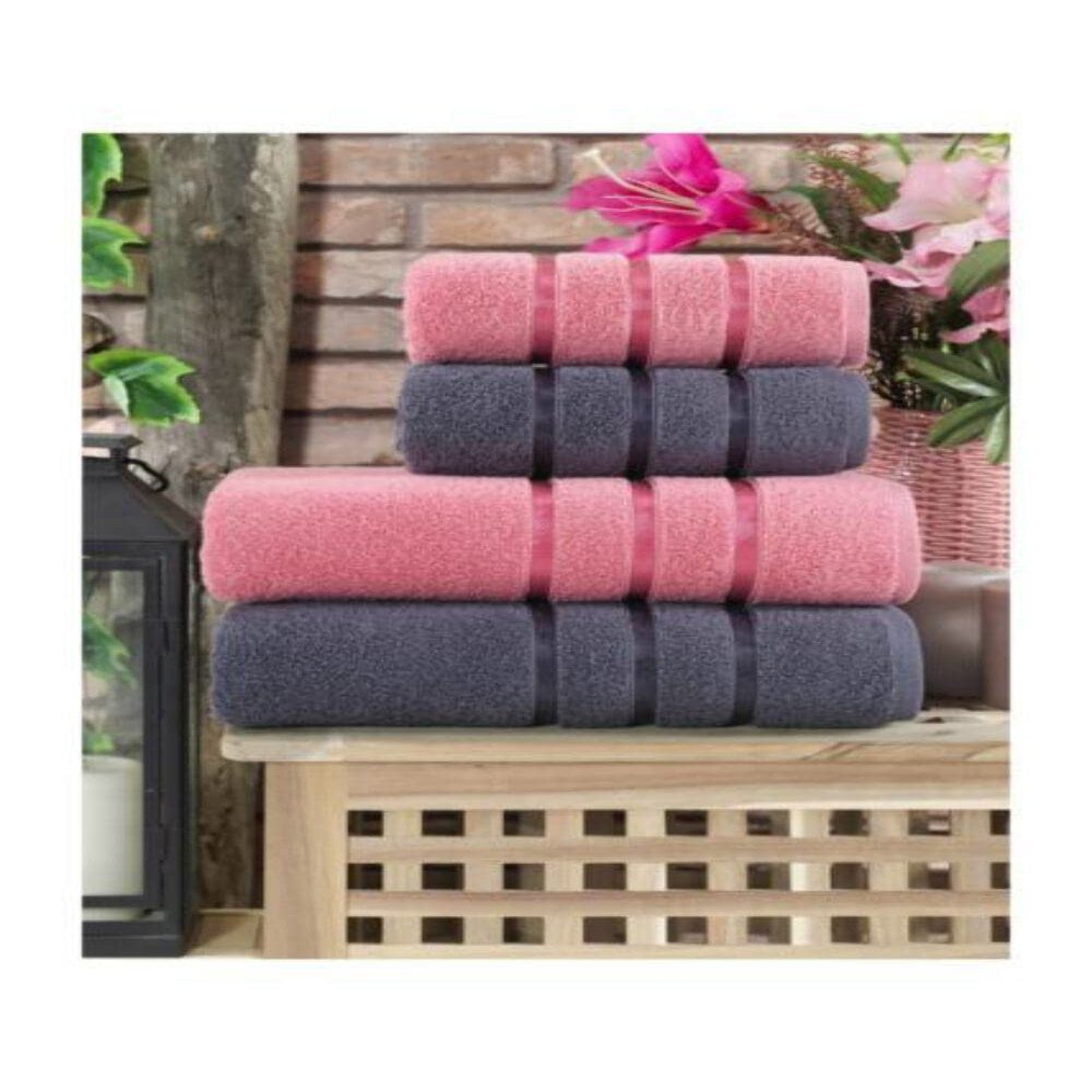 Bath Towel Set 100 Cotton 4pcs For Adults Quick Dry Easy Cleaning Bathroom Face Compressed Beach Hotel Foot made in English Anthracite - Dried Rose TURKEY