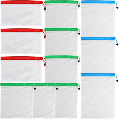 Toddmomy Polyester Reusable Mesh Produce Bags 12pcs Drawstring Storage