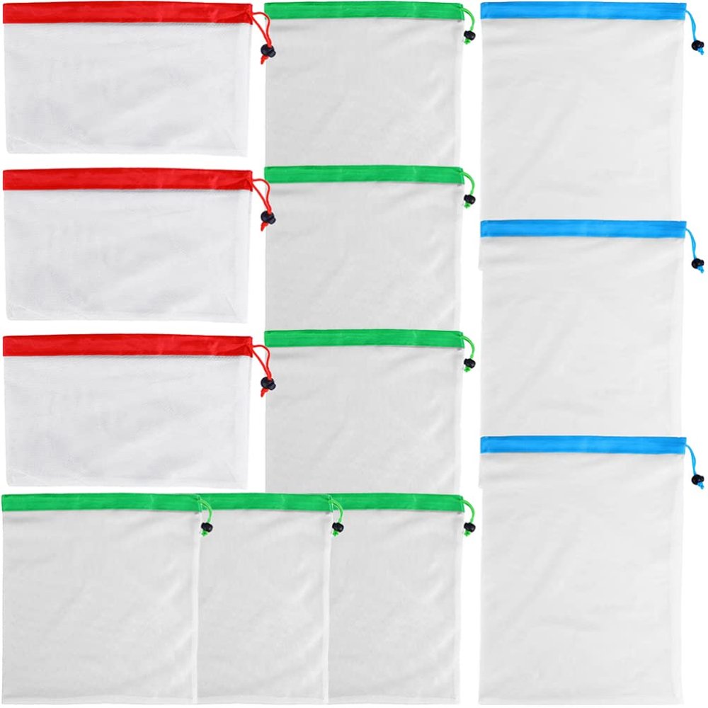 Toddmomy Polyester Reusable Mesh Produce Bags 12pcs Drawstring Storage