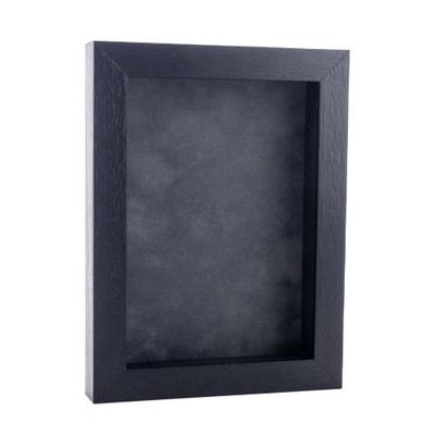 11x17 Textured Black Shadowbox Frame - Shadow Box Frame Interior Size 11x17 by 1" Deep - Dark Grey Acid-Free Suede Backing - Includes Shatter Resistant Acrylic, Backing, Hardware - Usable Depth: 3/4"
