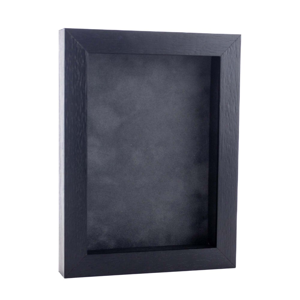 11x17 Textured Black Shadowbox Frame - Shadow Box Frame Interior Size 11x17 by 1" Deep - Dark Grey Acid-Free Suede Backing - Includes Shatter Resistant Acrylic, Backing, Hardware - Usable Depth: 3/4"