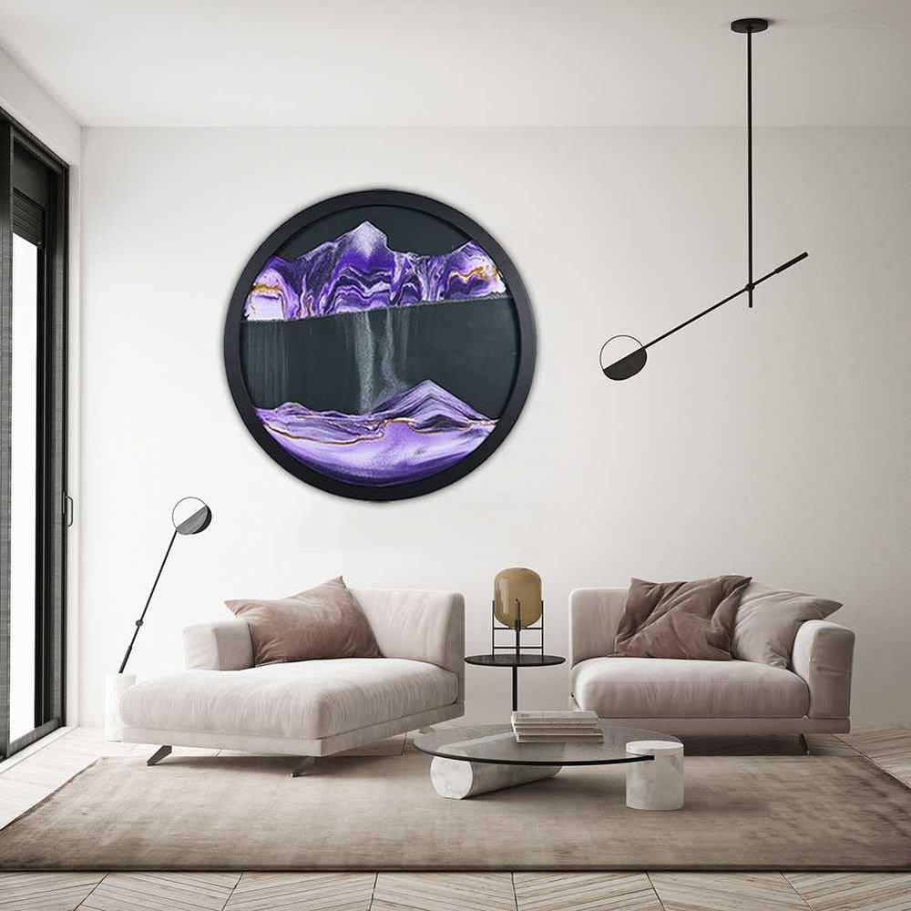 KridDr Moving Sand Art Picture Kinetic 3D Sand Art Moving Sand Landscape Display Round Glass 360 Rotating Hourglass Decor for Home, Office Desk