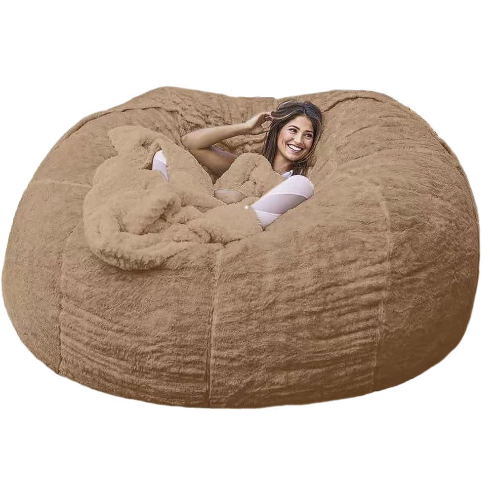 AAXYZX Bean Bag Cover, Oversized Round Chair Beanbag Cover, Giant Bean Bag Chairs Cover for Home Garden Lounge Living Room Big Round Soft Fluffy Faux Fur Lazy Sofa Cover