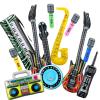 12 Pieces Inflatable Instruments Party Props Rock Star Toy Set Blow Up Guitars Inflatable Saxophone Bass Lute Microphones Mobile Phone Recorder Piano for 80s 90s Themed Party Photo Booth Decorations view 1