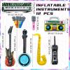 12 Pieces Inflatable Instruments Party Props Rock Star Toy Set Blow Up Guitars Inflatable Saxophone Bass Lute Microphones Mobile Phone Recorder Piano for 80s 90s Themed Party Photo Booth Decorations view 2