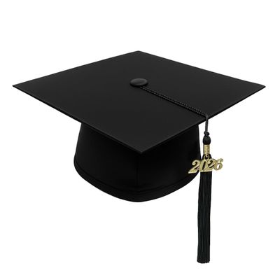 CLERKMANS Black Graduation Cap with Black Tassel Includes 2026 Date Drop - 6 Hang Loop - One Size Fits All