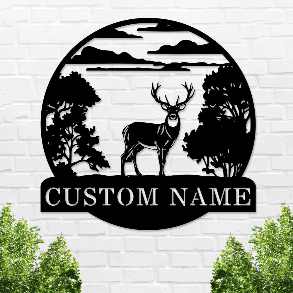 Custom Name Deer Forest Sign Deer Metal Wall Art, Personalized Deer Metal Sign for Home Wall Decor, Customized Deer Wall Sign for Indoor Outdoor, Deer Hunting Metal Wall Hanging Sign