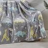 Printed Throw Blanket, Glow in The Dark, Soft Plush, Home Dcor Fuzzy Warm & Cozy, for Bedding, Couch & Gift, 50 x 60 - Grey Dino Friends view 2