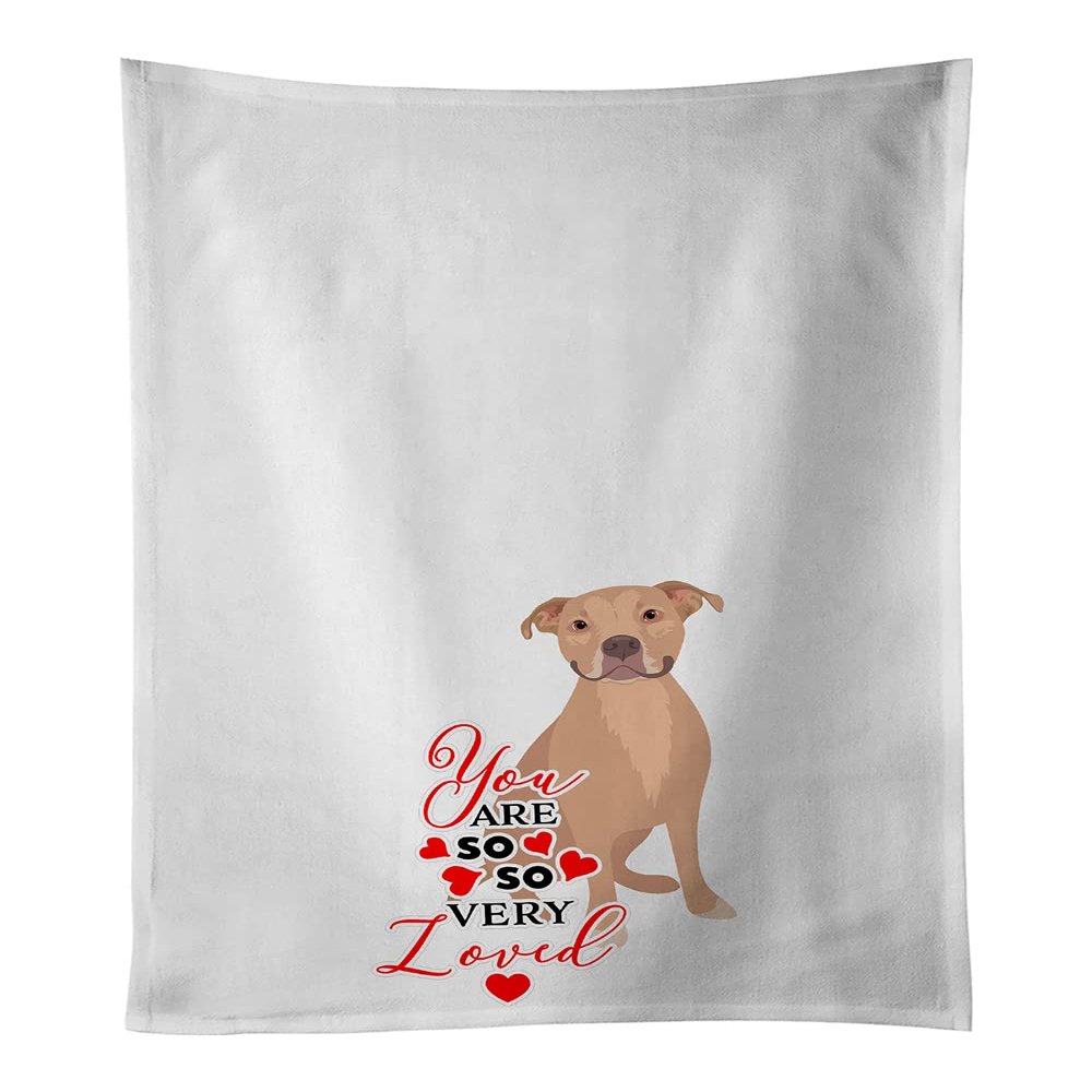Caroline's Treasures WDK3980WTKT Pit Bull Fawn #1 so Loved White Kitchen Towel Set of 2 Dish Towels Decorative Bathroom Hand Towel for Hand, Face, Hair, Yoga, Tea, Dishcloth, 19 X 25, White