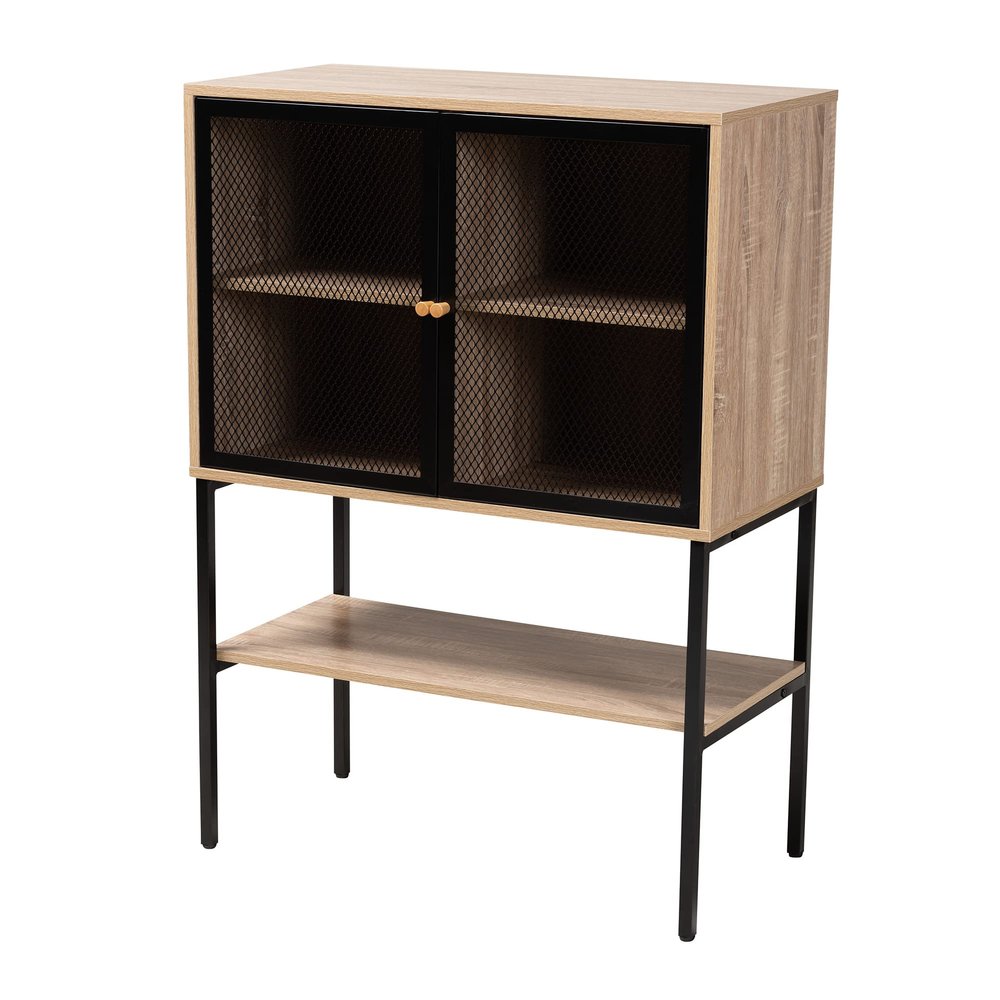 Baxton Studio Asher Sideboard and Server, 5-Shelf, Natural Brown/Black