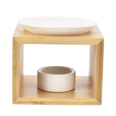 NOBRIM Candle Heater Creative Household Essential Oil Burner Bamboo Wood Oil Burners for Wax Melts Ceramic Candle Wax Melter Decorative Ornaments Bedside Indoor