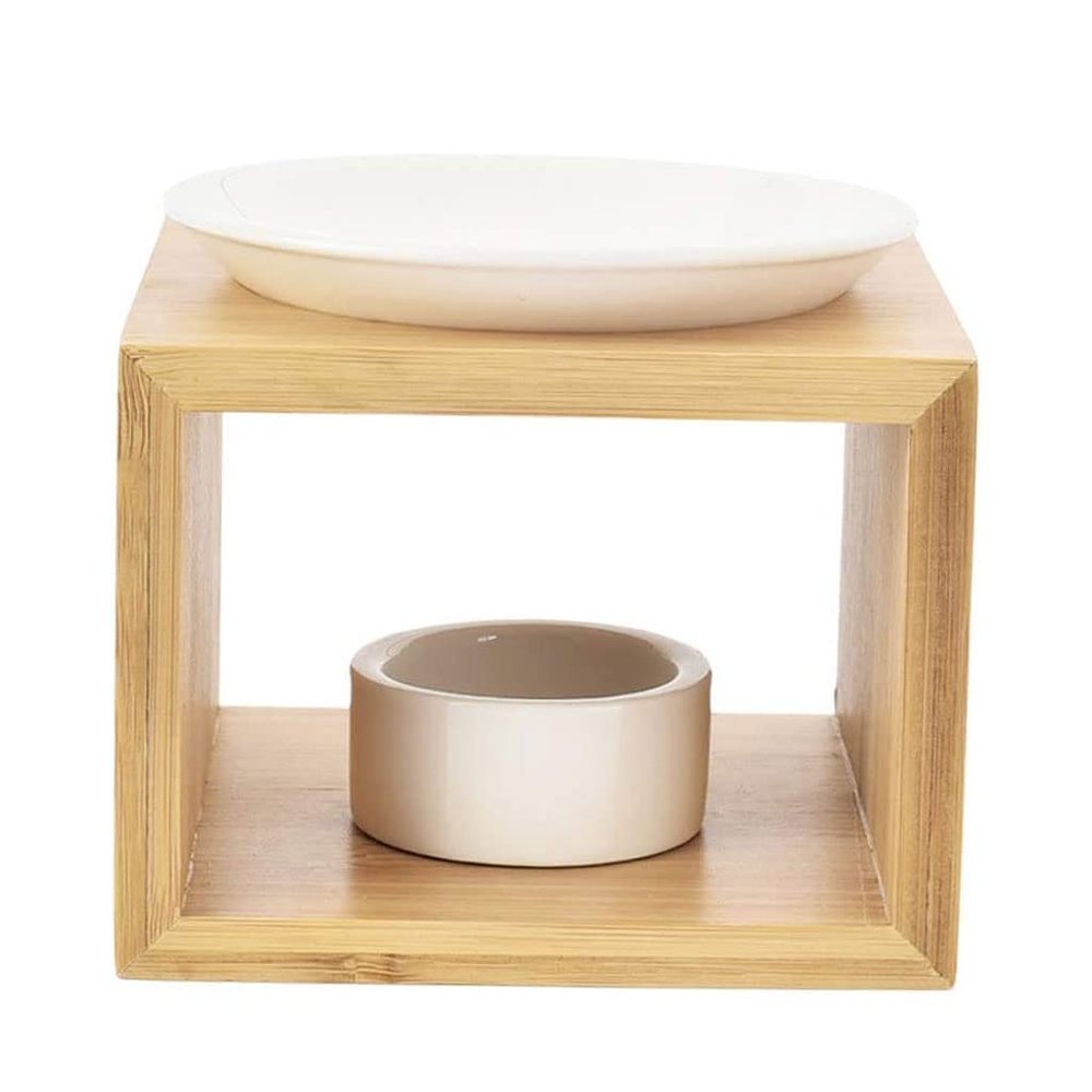 NOBRIM Candle Heater Creative Household Essential Oil Burner Bamboo Wood Oil Burners for Wax Melts Ceramic Candle Wax Melter Decorative Ornaments Bedside Indoor