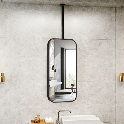 Ceiling Mounted Mirror with Metal Hanging Rod, Vanity Mirror Square Black Metal Frame Mirror, Floating Wall Decorative Mirrors for Bathroom Clear - Rectangular (Size : 40cmx60cm)