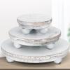 Amyhill 3 Pcs 8/6/4 Inch Wooden Risers for Display Wood Pedestal Stand Mini Tray Stand Round Wooden Pedestal Holder Rustic Riser for Decor Tiered Tray Decor Home Kitchen(Washed White) view 1