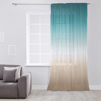 Gradient Semi Sheer Curtains Drapes for Living Room, Bedroom, French Doors Window 72 Inches Long, Abstract Ombre Teal Khaki Colored Rod Pocket Chiffon Curtain Drapery Voile Draperies Panel