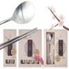 Balwoo [2 Sets] [Made in Korea] Orchid Design Korean Style Sticky Rice Spoon Chopsticks Set 304 Stainless Steel Soup Spoon Ramen Chopsticks Flatware (2 Sets) view 3