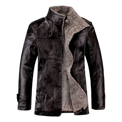 Maiyifu-GJ Men's Vintage Faux Leather Jacket PU Zip Up Stand Collar Trucker Coat Lapel Sherpa Lined Warm Slim Fit Jackets (Black,7X-Large)