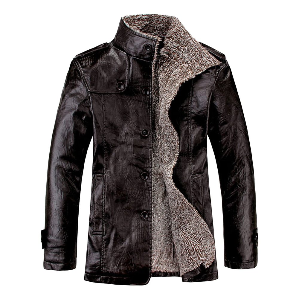 Maiyifu-GJ Men's Vintage Faux Leather Jacket PU Zip Up Stand Collar Trucker Coat Lapel Sherpa Lined Warm Slim Fit Jackets (Black,7X-Large)