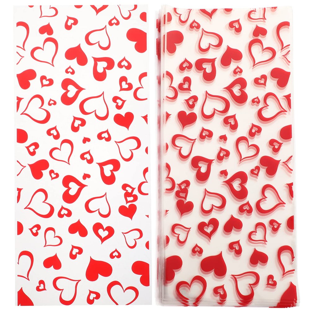 NUOBESTY 100pcs Valentine's Day Heart Candy Bags Treat Packaging for Cookies Snacks and Multi-use Bags for Friends Family and Boys and Girls