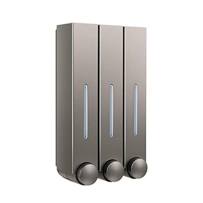 3 Chamber Shampoo and Conditioner Dispenser for Shower Wall - No Drill Body Wash Soap Dispenser Set for Hotel Bathroom - Gray