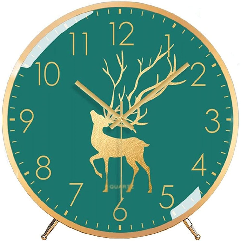 OLOTU Table Clock Metal Shell Table Clock, Easy to Read Arabic Numeral Desk Clock, Punctual Mantel Clock, Battery Powered Tabletop Clock Wall Clock