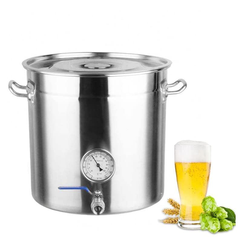 AIZYR 5 Sizes Home Brewing Mashing Pot Kitchen Boiling Bucket Stainless Steel Brew Kettle Liquid Container Saccharified Beer Barrel with Thermometer Valve Tap,19.7inch/95L