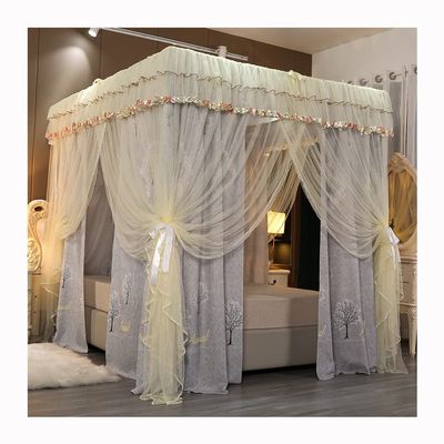 Double Bed Canopy Mosquito net for 6ft Bed, Romantic Bedroom Decorative Bed Curtain with Metal Bracket, Easy to Install (Color : Yellow-1, Size : 1.8M/6FT)