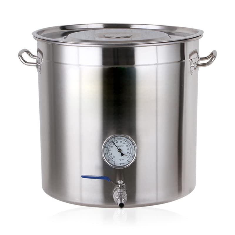 AIZYR Stainless Steel Brew Pots & Boil Bucket Home Brew Kettle with Thermometer and Ball Valve Spigot Brewery Mash Tun for Brewing and Cooking,17.7inch/60L