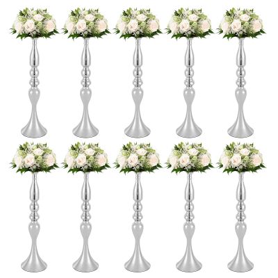 10Pcs Flower Stand Flower Vases Wedding Centerpieces Metal Flower Arrangement Flower Holder for Reception Tables Wedding Anniversary Party Decor, 50CM (Silver)