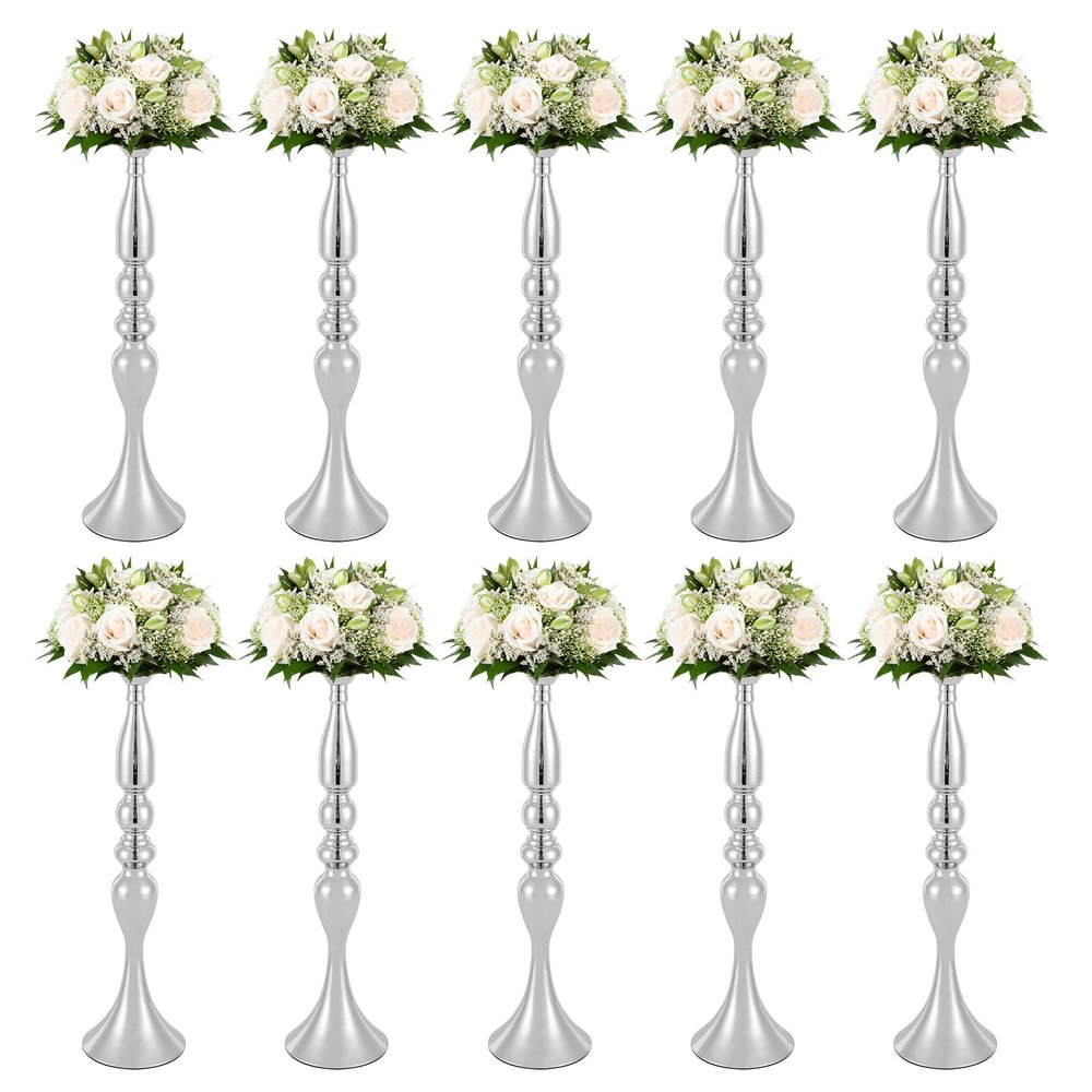 10Pcs Flower Stand Flower Vases Wedding Centerpieces Metal Flower Arrangement Flower Holder for Reception Tables Wedding Anniversary Party Decor, 50CM (Silver)