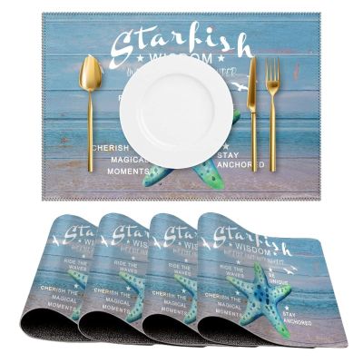 Sea Ocean Life Starfish Placemats Set of 4, Coastal Decor Beach Theme Tropical PVC Table Mats Decoration for Dining Kitchen Farmhouse 12x18 Inch Washable Heat-Resistant Mats
