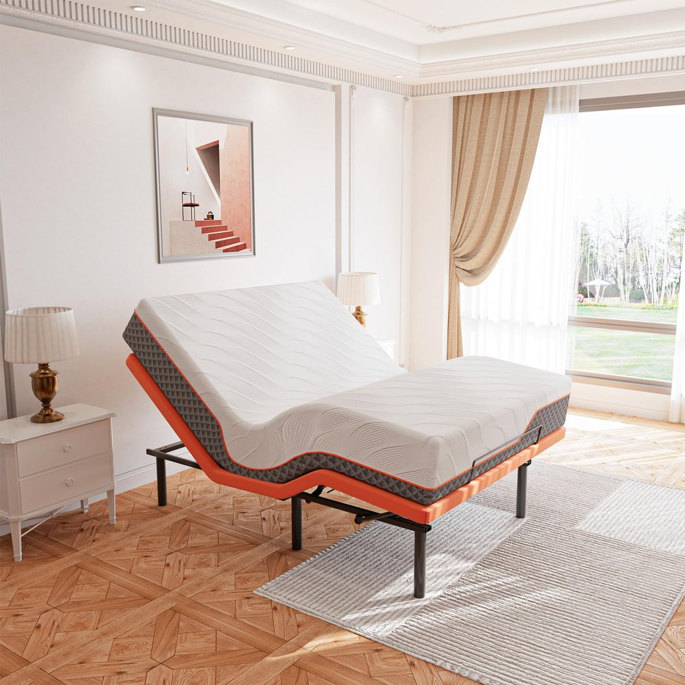 ESHINE Queen Adjustable Bed Frame with Mattress 12 Inch, Memory Foam Hybrid Matt(Medium), Wireless Remote, 5 Minutes Installation, Head and Foot Incline, 2000 Series