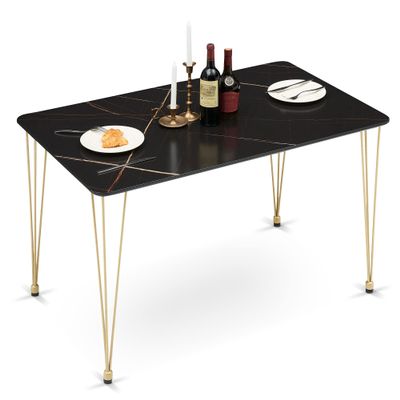 ivinta Dining Table for 4-6, Modern Marble Dining Table with Gold Hairpin Legs, 47inch Rectangle Dining Room Table for Small Space, Kitchen, Living Room, Lilac (Black)