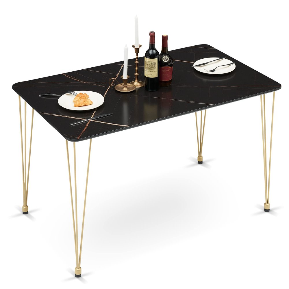 ivinta Dining Table for 4-6, Modern Marble Dining Table with Gold Hairpin Legs, 47inch Rectangle Dining Room Table for Small Space, Kitchen, Living Room, Lilac (Black)