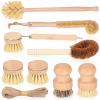 8 Pcs Bamboo Dish Brush Dish Washing Scrub Bottle Brush Wooden Palm Pot Brush Cleaning Scrubbers with Natural Sisal Bristles Long Handle for Pots Pans, Bottle, Sink, Vegetables, Household Cleaning view 1