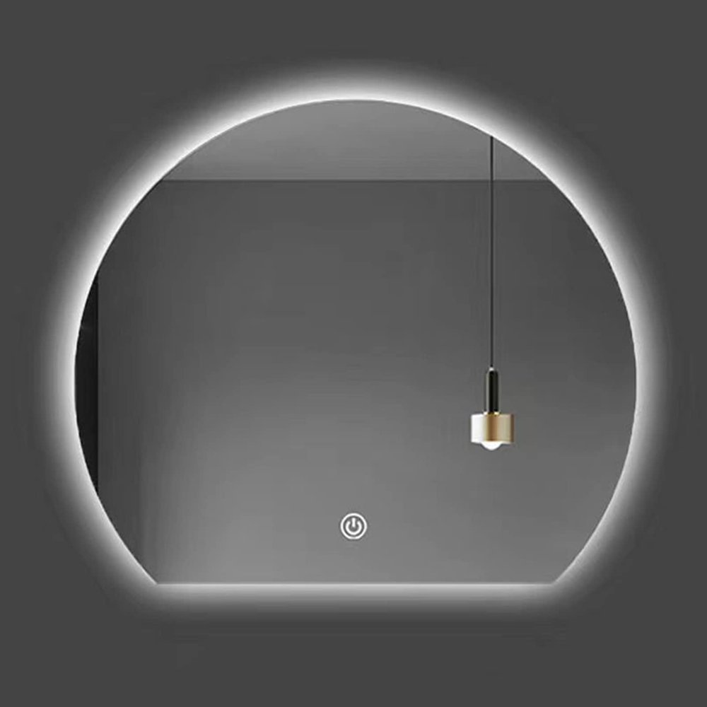 80cm Frameless Semicircle LED Bathroom Mirror Vanity Wall Mounted Mirror Explosion-Proof White Light Wiring Installation 50cm/60cm/70cm (Size : 60cm/23.6in)